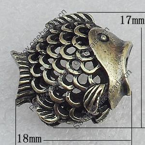 Hollow Bali Beads Zinc Alloy Jewelry Findings, Fish 18x17mm Hole:3mm, Sold by Bag