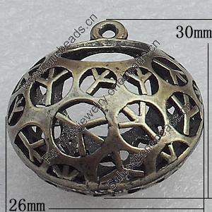 Hollow Bali Pendant Zinc Alloy Jewelry Findings, 26x30mm Hole:2mm, Sold by Bag