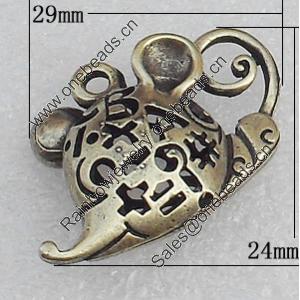 Hollow Bali Pendant Zinc Alloy Jewelry Findings, Animal Head 24x29mm Hole:2.5mm, Sold by Bag