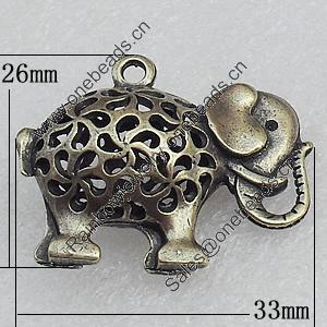 Hollow Bali Pendant Zinc Alloy Jewelry Findings, Elephant 33x26mm Hole:2.5mm, Sold by Bag