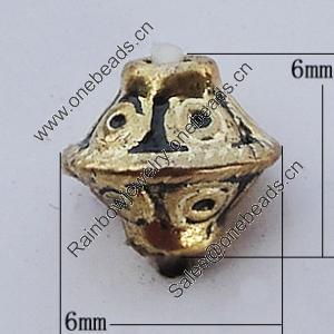 Beads, Zinc Alloy Jewelry Findings, Bicone 6x6mm Hole:1mm, Sold by Bag