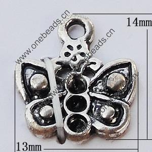 Pendants, Zinc Alloy Jewelry Findings, Butterfly 13x14mm, Sold by Bag