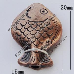 Beads, Zinc Alloy Jewelry Findings, Fish 15x20mm Hole:2mm, Sold by Bag