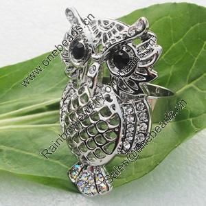 Zinc alloy Jewelry Rings with Rhinestone, Nickel-free & Lead-free A Grade, 40mm,Ring can adjust, Sold by PC 