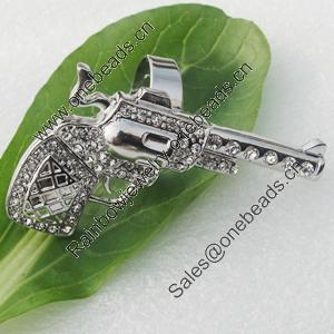 Zinc alloy Jewelry Rings with Rhinestone, Nickel-free & Lead-free A Grade, 60mm,Ring can adjust, Sold by PC 