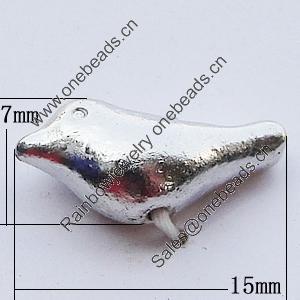 Beads, Zinc Alloy Jewelry Findings, Bird 15x7mm Hole:1mm, Sold by Bag