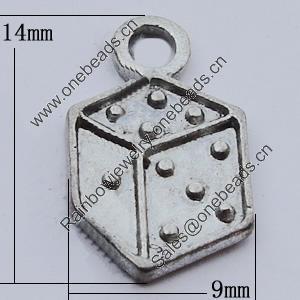 Pendants, Zinc Alloy Jewelry Findings, 9x14mm, Sold by Bag