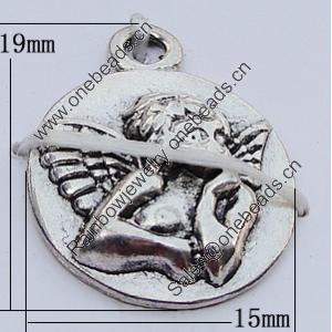Pendants, Zinc Alloy Jewelry Findings, Flat Round 15x19mm, Sold by Bag