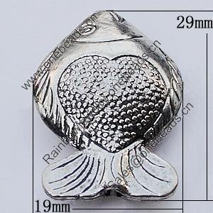 Beads, Zinc Alloy Jewelry Findings, Fish 19x29mm Hole:2mm, Sold by Bag