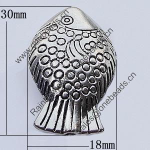 Beads, Zinc Alloy Jewelry Findings, Fish 18x30mm Hole:2mm, Sold by Bag