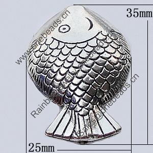 Beads, Zinc Alloy Jewelry Findings, Fish 25x35mm Hole:2mm, Sold by Bag