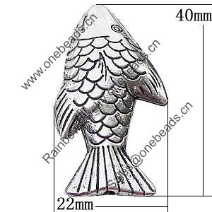 Beads, Zinc Alloy Jewelry Findings, Fish 22x40mm Hole:2mm, Sold by Bag