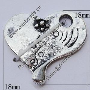 Pendants, Zinc Alloy Jewelry Findings, Heart 18x18mm, Sold by Bag