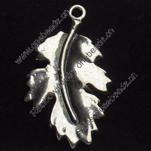 Pendant, Zinc Alloy Jewelry Findings, Leaf, 19x32mm, Sold by Bag