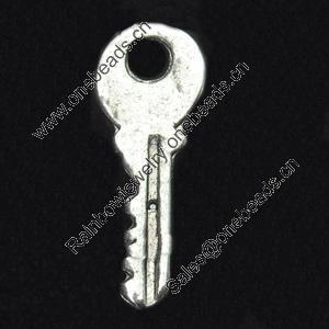 Pendant, Zinc Alloy Jewelry Findings, Key, 7x18mm, Sold by Bag