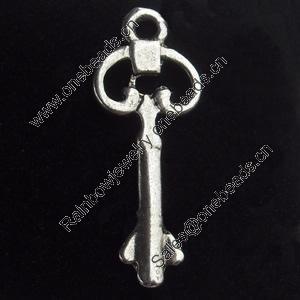 Pendant, Zinc Alloy Jewelry Findings, Key, 10x25mm, Sold by Bag