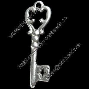 Pendant, Zinc Alloy Jewelry Findings, Key, 10x32mm, Sold by Bag