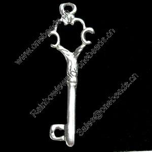 Pendant, Zinc Alloy Jewelry Findings, Key, 11x33mm, Sold by Bag