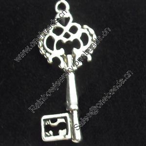 Pendant, Zinc Alloy Jewelry Findings, Key, 12x28mm, Sold by Bag