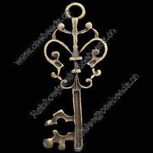 Pendant, Zinc Alloy Jewelry Findings, Key, 15x36mm, Sold by Bag
