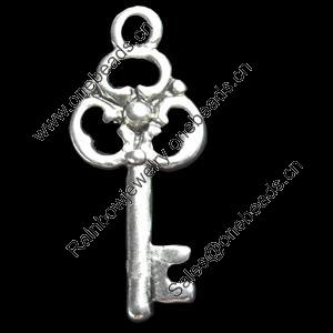 Pendant, Zinc Alloy Jewelry Findings, Key, 10x23mm, Sold by Bag