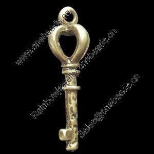 Pendant, Zinc Alloy Jewelry Findings, Key, 7x26mm, Sold by Bag