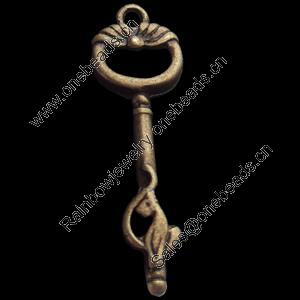 Pendant, Zinc Alloy Jewelry Findings, Key, 11x35mm, Sold by Bag