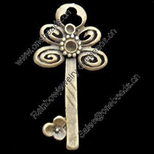 Pendant, Zinc Alloy Jewelry Findings, Key, 18x34mm, Sold by Bag