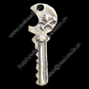 Pendant, Zinc Alloy Jewelry Findings, Key, 14x37mm, Sold by Bag