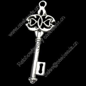 Pendant, Zinc Alloy Jewelry Findings, Key, 16x44mm, Sold by Bag