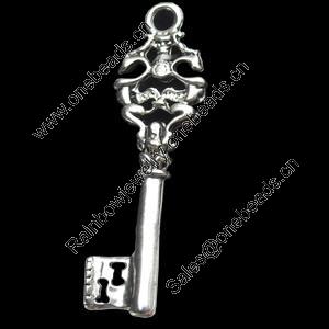 Pendant, Zinc Alloy Jewelry Findings, Key, 15x49mm, Sold by Bag