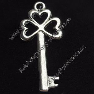 Pendant, Zinc Alloy Jewelry Findings, Key, 22x49mm, Sold by Bag