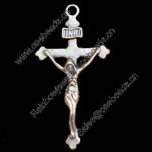 Pendant, Zinc Alloy Jewelry Findings, Cross, 19x37mm, Sold by Bag