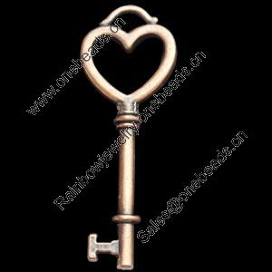 Pendant, Zinc Alloy Jewelry Findings, Key, 20x55mm, Sold by Bag