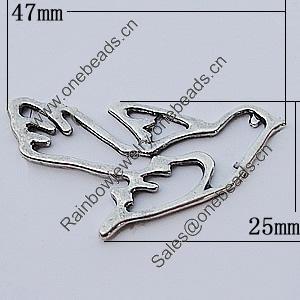 Pendants, Zinc Alloy Jewelry Findings, Bird 47x25mm, Sold by Bag