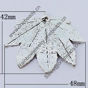 Pendants, Zinc Alloy Jewelry Findings, Leaf 48x42mm, Sold by Bag