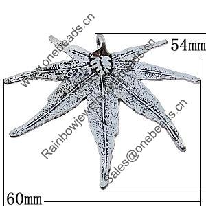 Pendants, Zinc Alloy Jewelry Findings, Leaf 60x54mm Hole:4.5mm, Sold by Bag