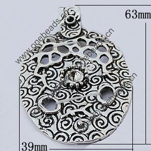 Pendants, Zinc Alloy Jewelry Findings, 39x63mm, Sold by Bag