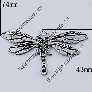 Pendants, Zinc Alloy Jewelry Findings, Dragonfly 74x43mm, Sold by Bag