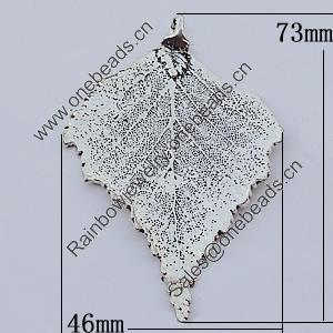 Pendants, Zinc Alloy Jewelry Findings, Leaf 46x73mm Hole:5mm, Sold by Bag