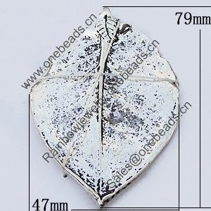Pendants, Zinc Alloy Jewelry Findings, Leaf 47x79mm Hole:4.5mm, Sold by Bag