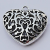 Hollow Bali Pendant Zinc Alloy Jewelry Findings, Heart 35x35mm Hole:3.5mm, Sold by Bag
