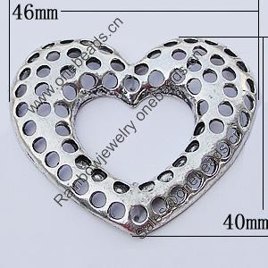 Connectors, Zinc Alloy Jewelry Findings, Heart 46x40mm, Sold by Bag