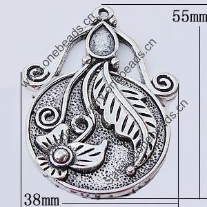 Pendants, Zinc Alloy Jewelry Findings, 38x55mm, Sold by Bag