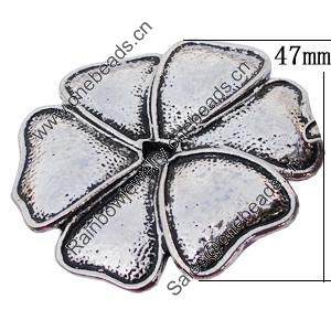 Pendants, Zinc Alloy Jewelry Findings, Flower 47mm, Sold by Bag