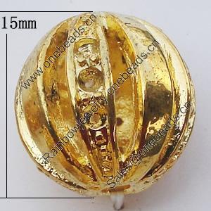 Hollow Bali Beads Zinc Alloy Jewelry Findings, 15mm, Sold by Bag