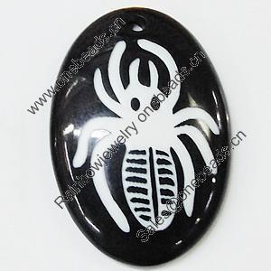 Resin Pendants, Flat Oval 33x48mm Hole:3.5mm, Sold by Bag