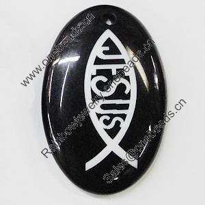 Resin Pendants, Flat Oval 33x48mm Hole:3.5mm, Sold by Bag