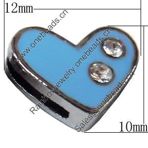 Slider, Zinc Alloy Bracelet Findinds, Heart, 12x10mm, Interior Diameter:7mm, Sold by Bag