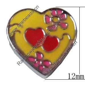 Slider, Zinc Alloy Bracelet Findinds, Heart, 12x12mm, Interior Diameter:7mm, Sold by Bag